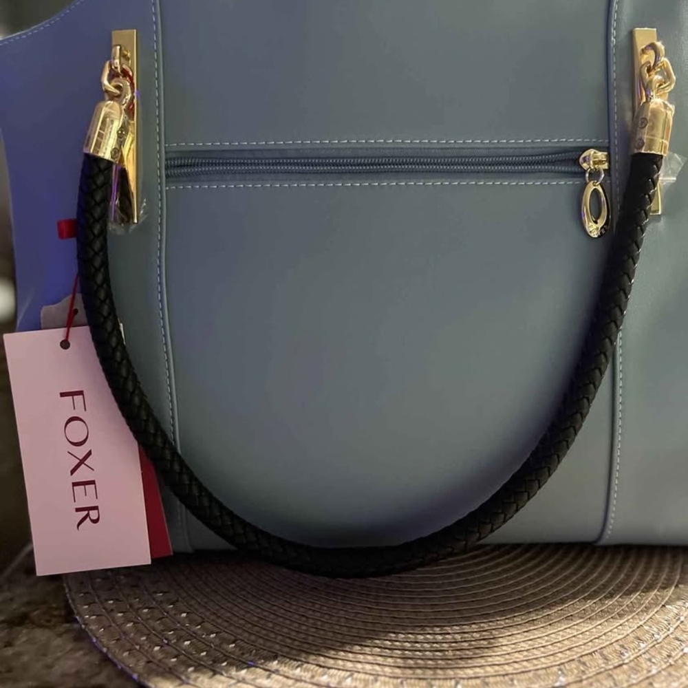 Fox Light Blue Tote with Black Handle